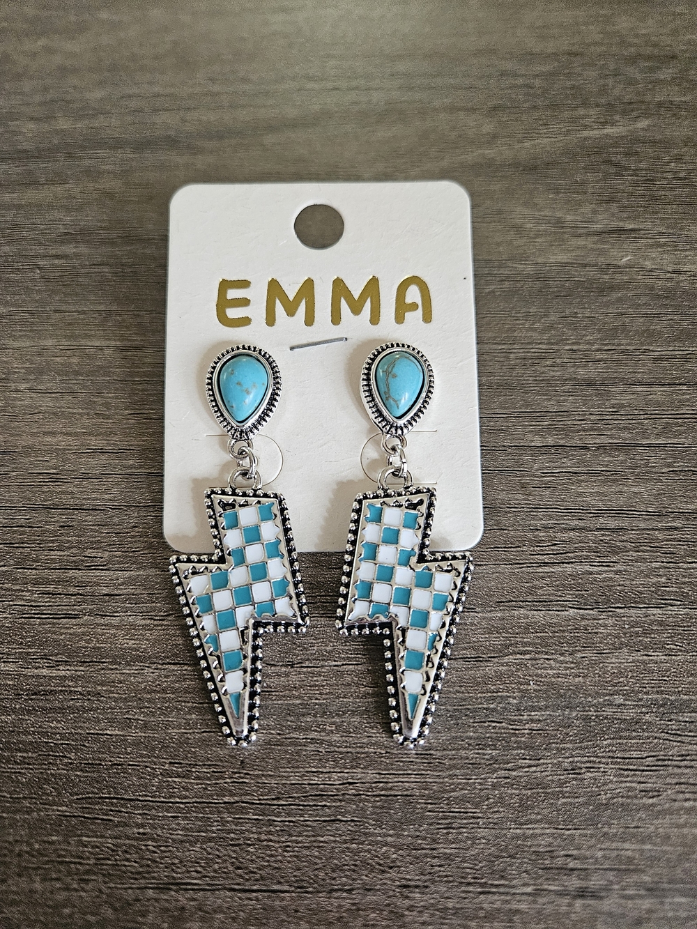 Turquoise Checkerboard Lightning Drop Earrings